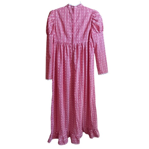 1OF1 XS True Vintage Dress Gingham Prairie Farm Lace Maxi Handmade 1970's Hippy - Picture 3 of 7